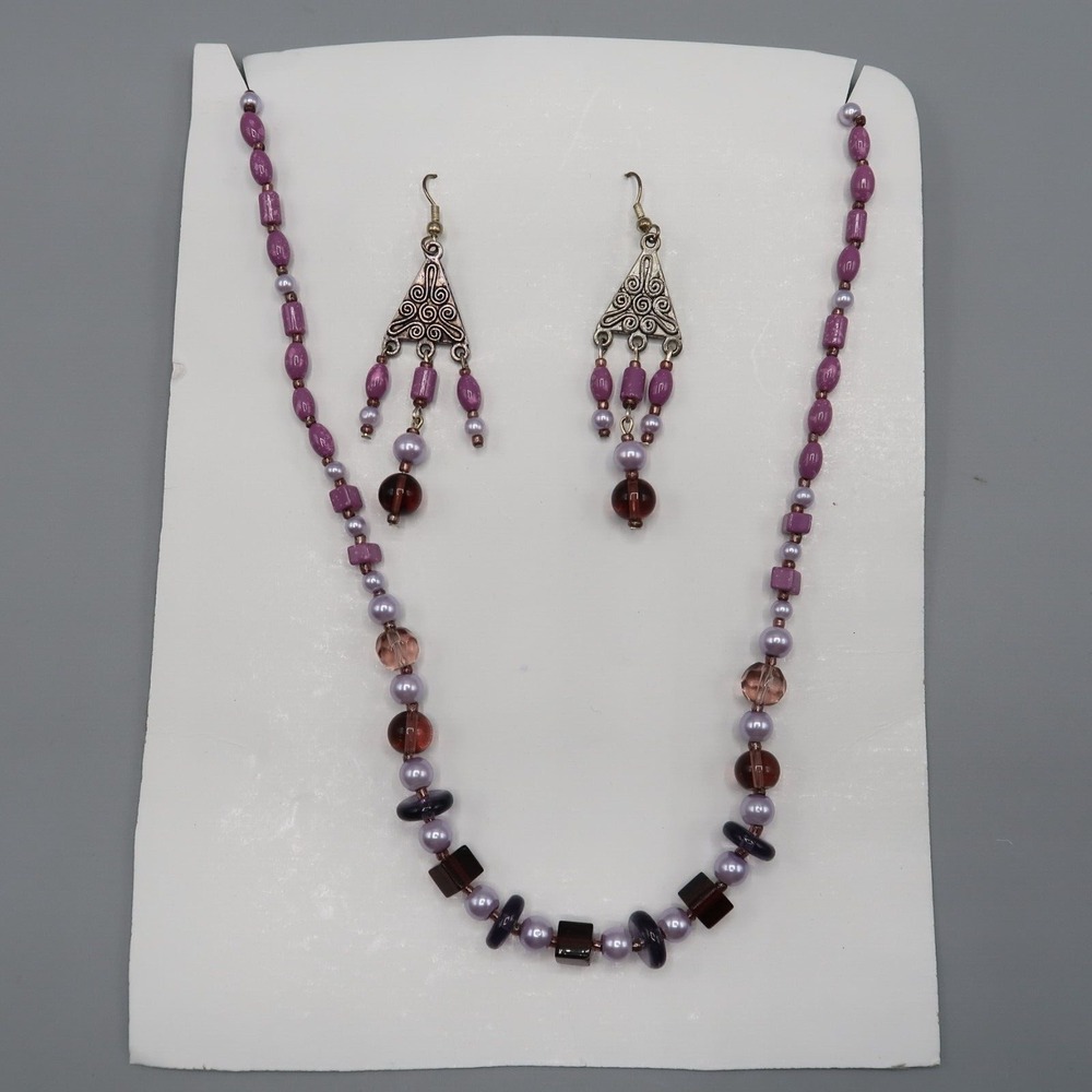 Purple Amethyst Dangle Earrings and Necklace costume jewelry Elegant
